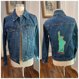 vintage Metropolitan Art Denim Jacket Statue Of Liberty New York Mens XS